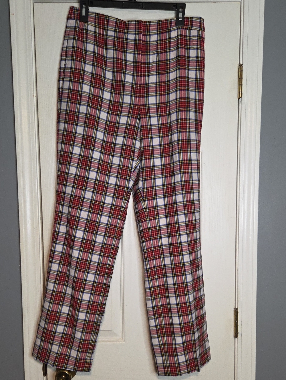 J. Crew Red Plaid Lined Wool Blend Straight-Leg Pants